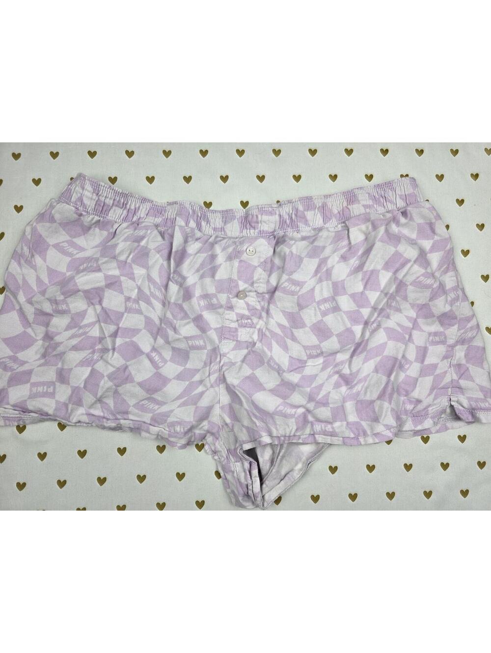 Victorias Secret PINK Purple Checkerboard Sleep Shorts Boxers Pajama Bottoms L